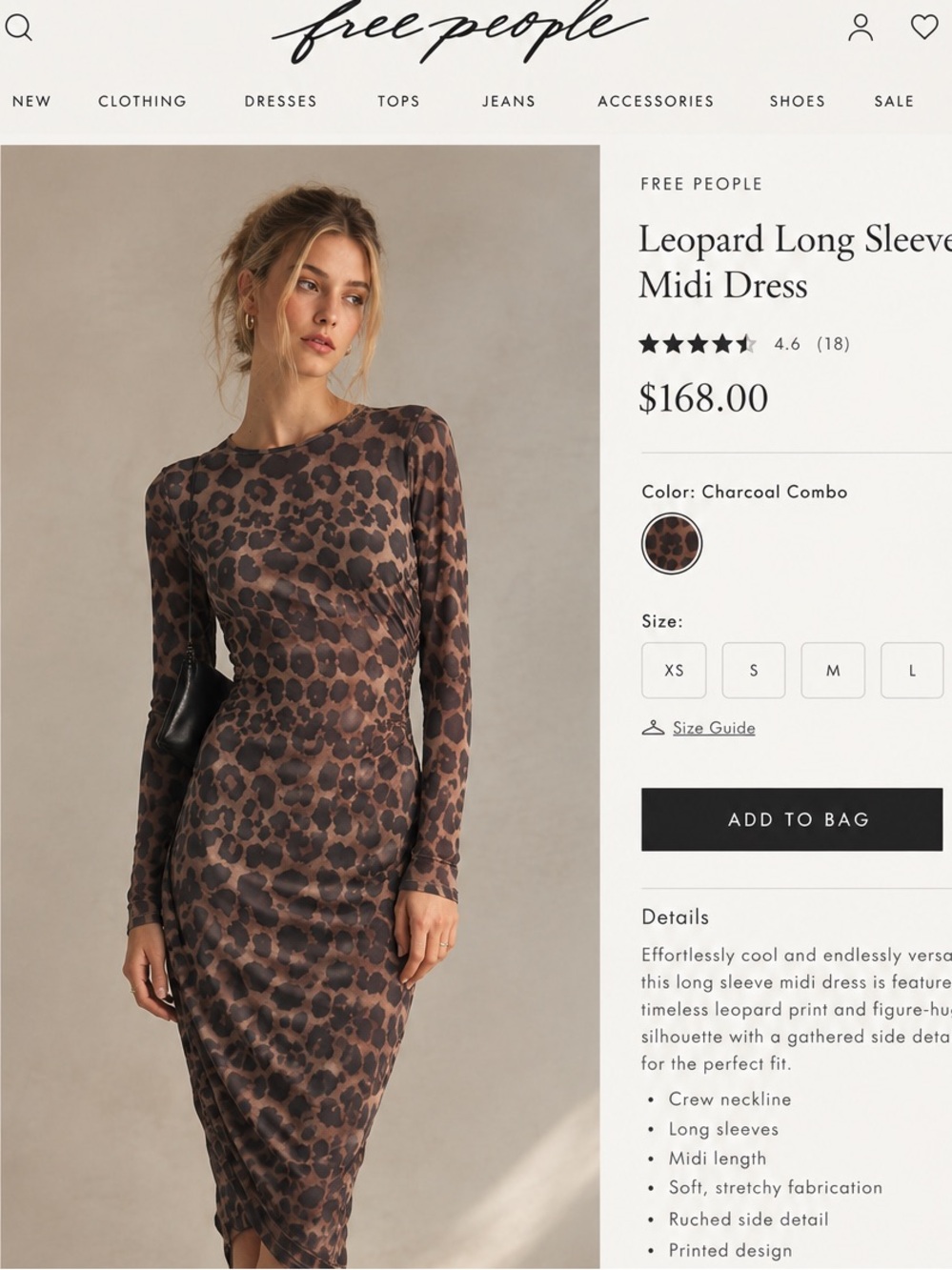 Free People Brown Charcoal Leopard Midi Dress